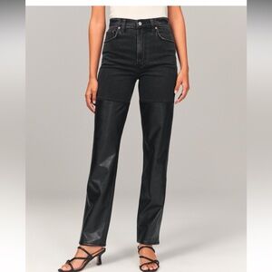 90’s straight ultra high rise mixed leather and jean Abercrombie & fitch